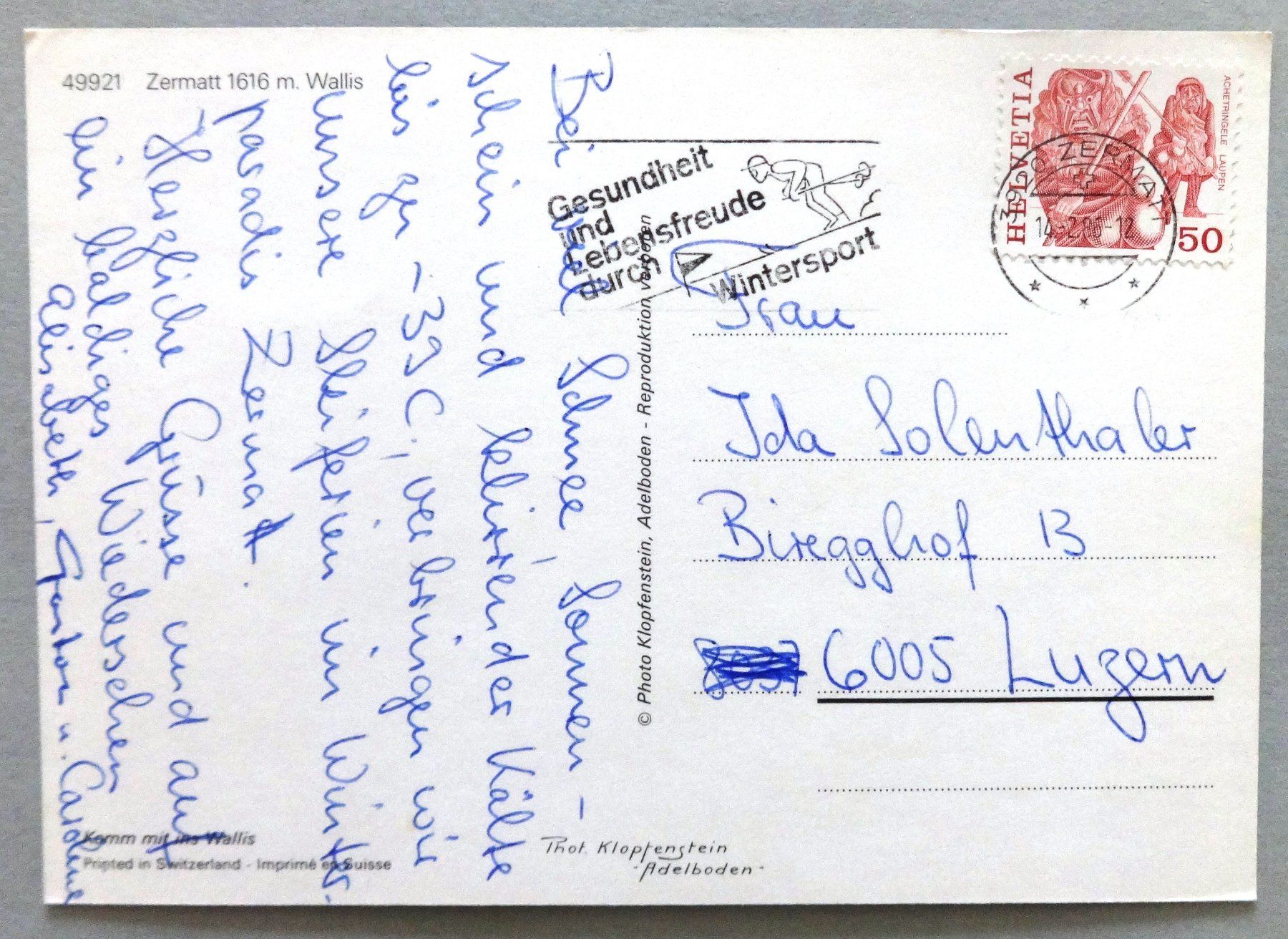 Cartoline postali: Zermatt 1616 m, Wallis – Usato da Fétigny venduto da Billy2miny 1