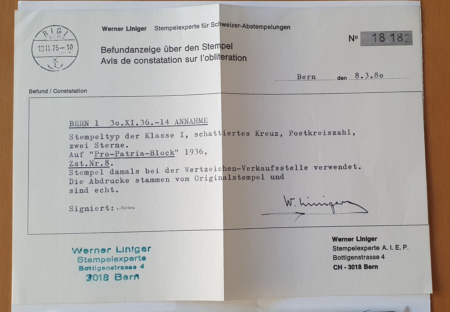 Alle Briefmarken: PRO PATRIA BLOCK W8 gestempelt! mit Attest – Gebraucht aus Kreuzlingen von Rschweiz1 2