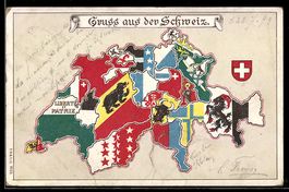 AK Schweiz, Die Kantone der Schweiz, Landkarte