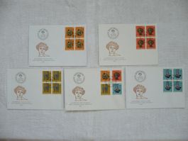 Pro Patria 1975 5 FDC Satz & 4er-Blocks SBK B166 - B169