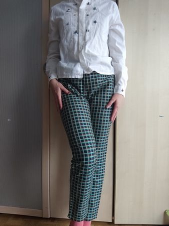 Someday Plaid Trousers, Green Checkered, Size 38, Autumn
