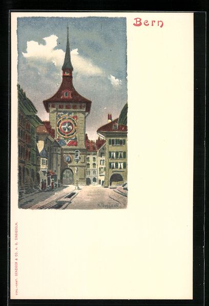 Cartoline postali: Lithographie Bern, Strasse zum Turm hin – Usato da Berlin venduto da bartko-reher