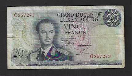 Banconote: Luxembourg   20  Francs  1966  Gebraucht – Usato da Gordola venduto da coinsandnotes