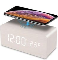 2x !LED Holz Wecker digital mit Wireless Charger