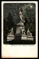 Lithographie Basel, St. Jacob, Denkmal im Mondschein