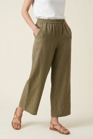 Atelier Bleifrei Pantalon 100% Lin Kaki Ample T. L