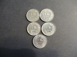 5 x 1.- Fr 1961-2-3-4-5- Superbes pièces Superbe qualité