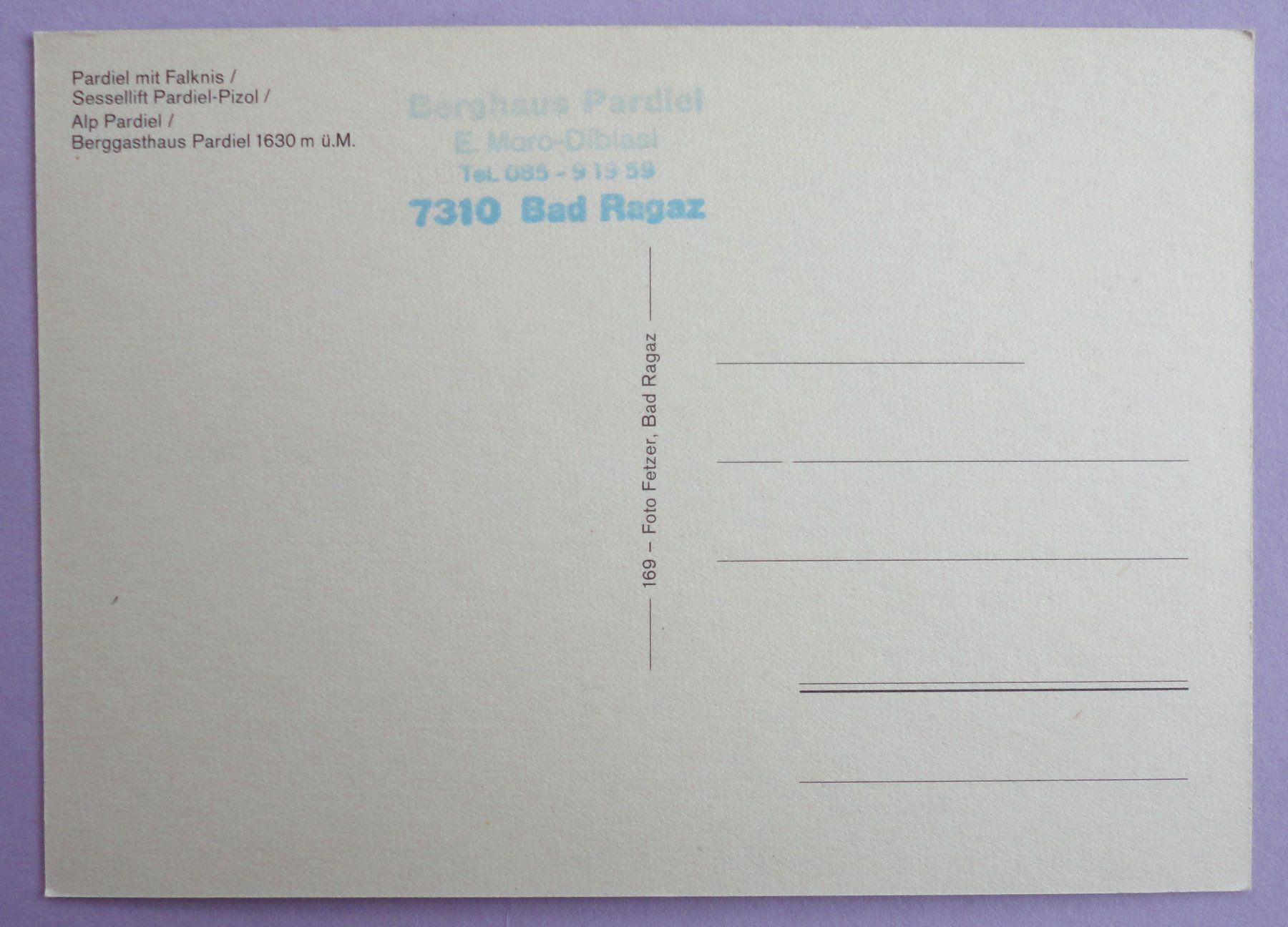 Cartoline postali: Bad Ragaz - Pardiel – Usato da Fétigny venduto da Billy2miny 1