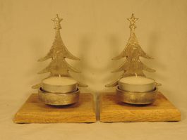 Weihnachtsdekoration 2 Stück Kerzenhalter, Holz und Metall