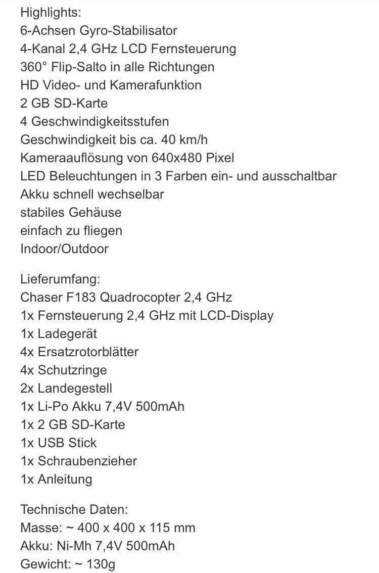 Spielzeuge: Quadrocopter F183 Drohne – Gebraucht aus Mauren von SB1606 5