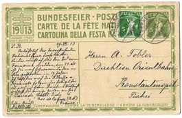 Bundesfeierkarte 1913 Kat-Nr. 6, Berneck nach Konstantinopel
