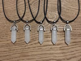5x Bergkristall Anhänger mit Lederband Kette !!NEU!!