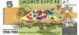 Australien 5 Expo Dollars 1988 UNZ