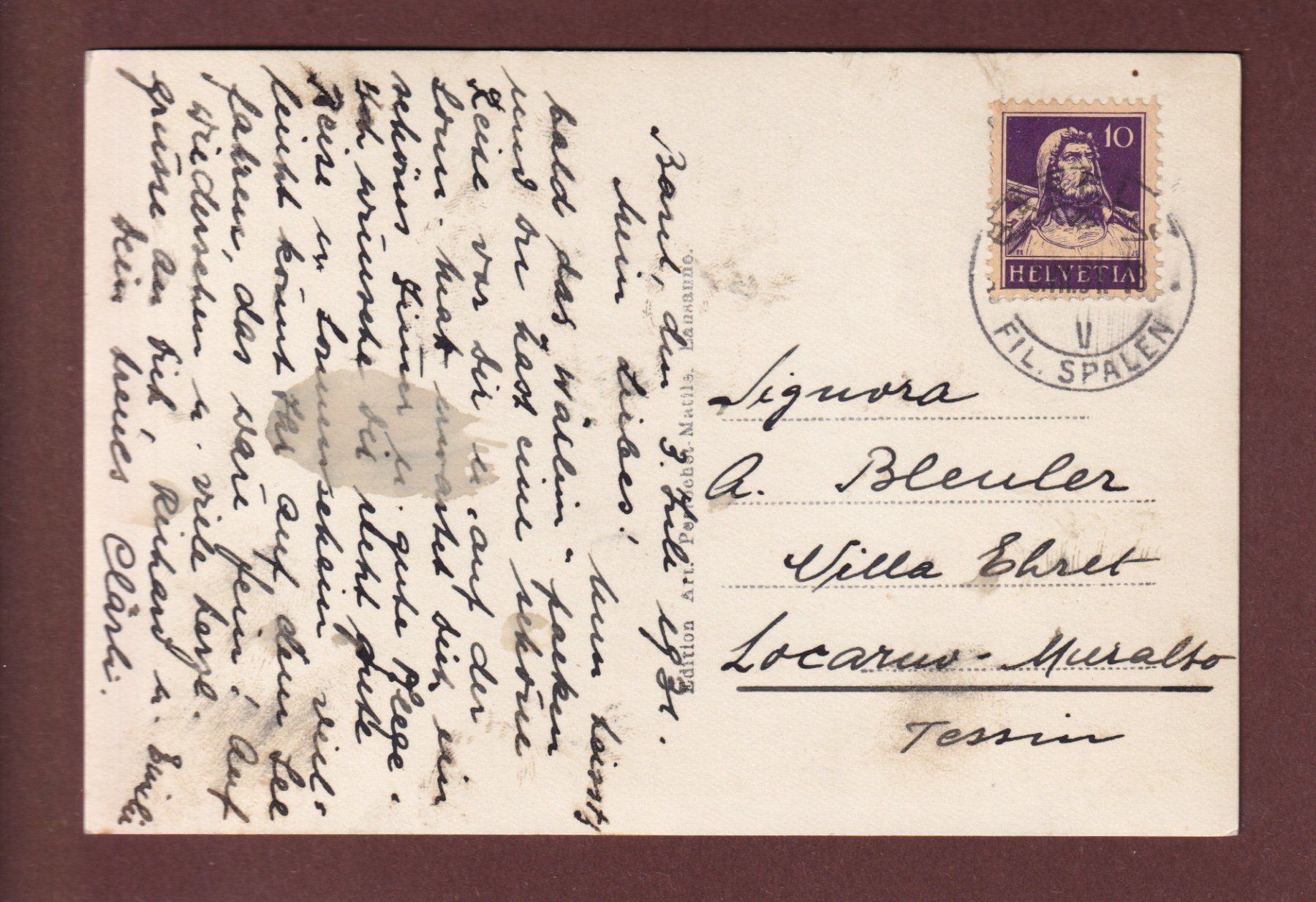 Cartoline postali: BASEL - Ritter-Georg-Monument am Kohlenberg - 1931 – Usato da Pully venduto da nicecards-shop 1
