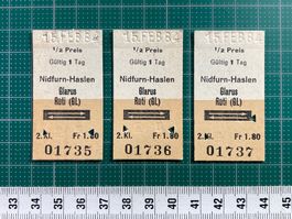 Nidfurn - Haslen nach Glarus oder Rüti GL, 3 alte Billette