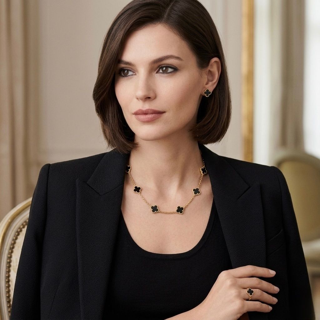 Colliers: Collier Alhambra, noir, plaqué or – Neuf avec emballage d'origine à St-Maurice par Sandrinette123 1