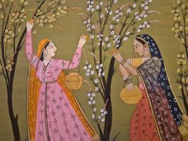 Radha pflückt Blüten Antik Indien 18. Jhd