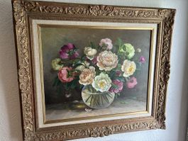 Blumenbild von J. Spring, 1959, Ölgemälde mit Rahmen, CHF 1.