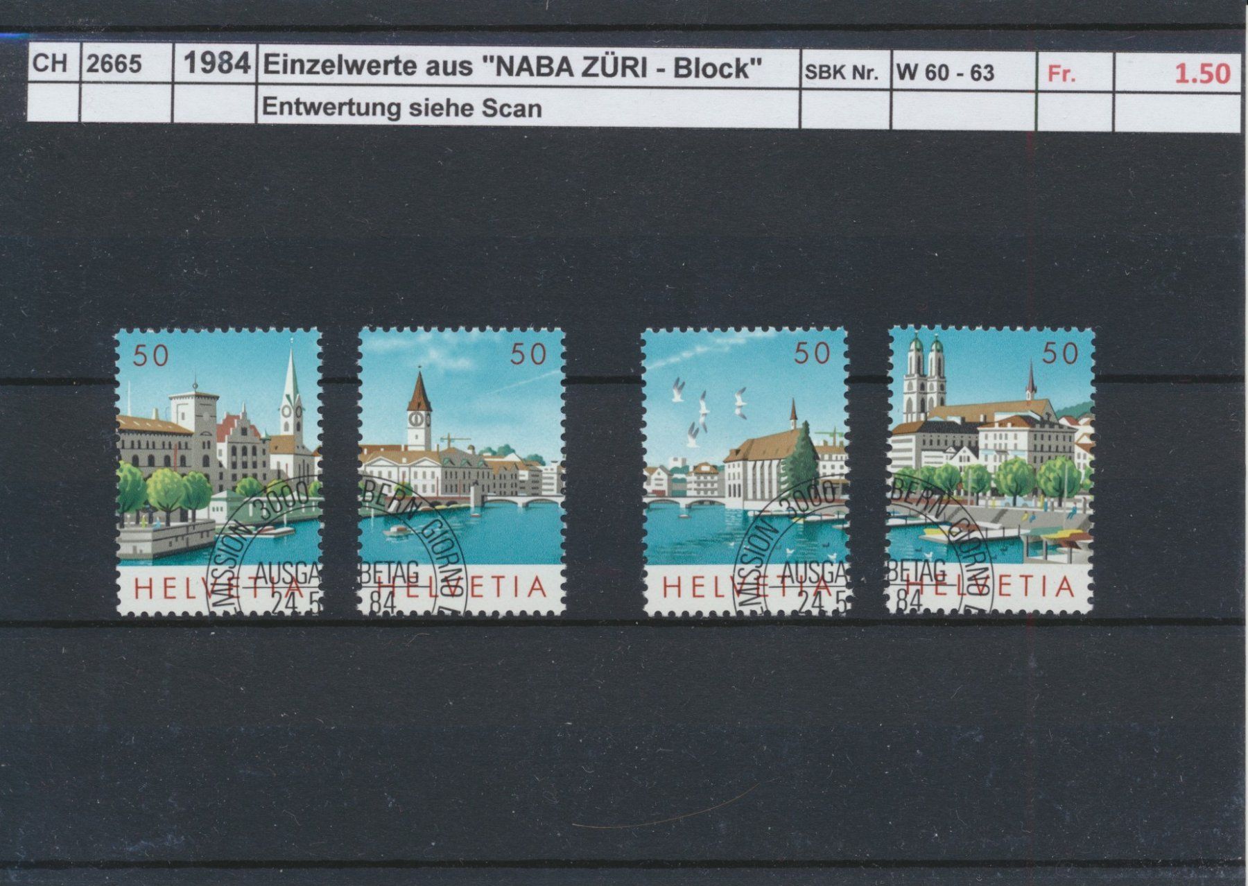 Tutti i francobolli: 1984 Einzelwerte aus "NABA ZÜRI"- Block, gestempelt – Usato da Winterthur venduto da Zupogeru