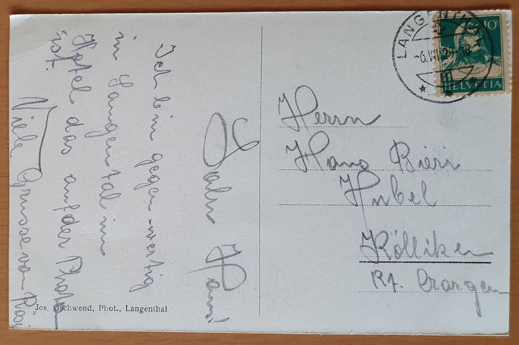 Cartoline postali: Langenthal  - Hotel Kreuz 1929 – Usato da Kreuzlingen venduto da Rschweiz1 1