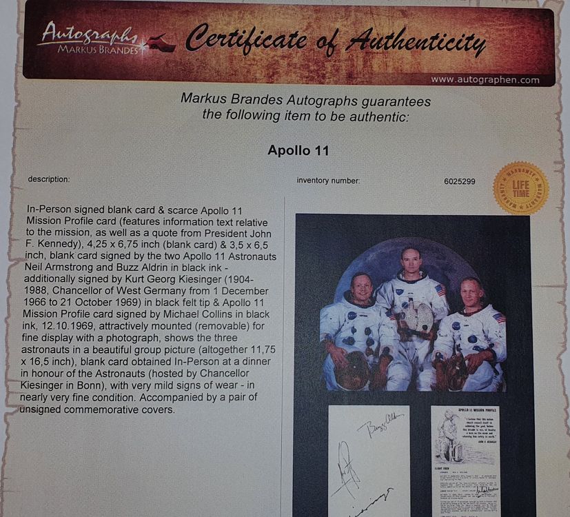 Apollo 11 Crew, Armstrong, Aldrin & Collins Signaturen (Neu (gemäss ...