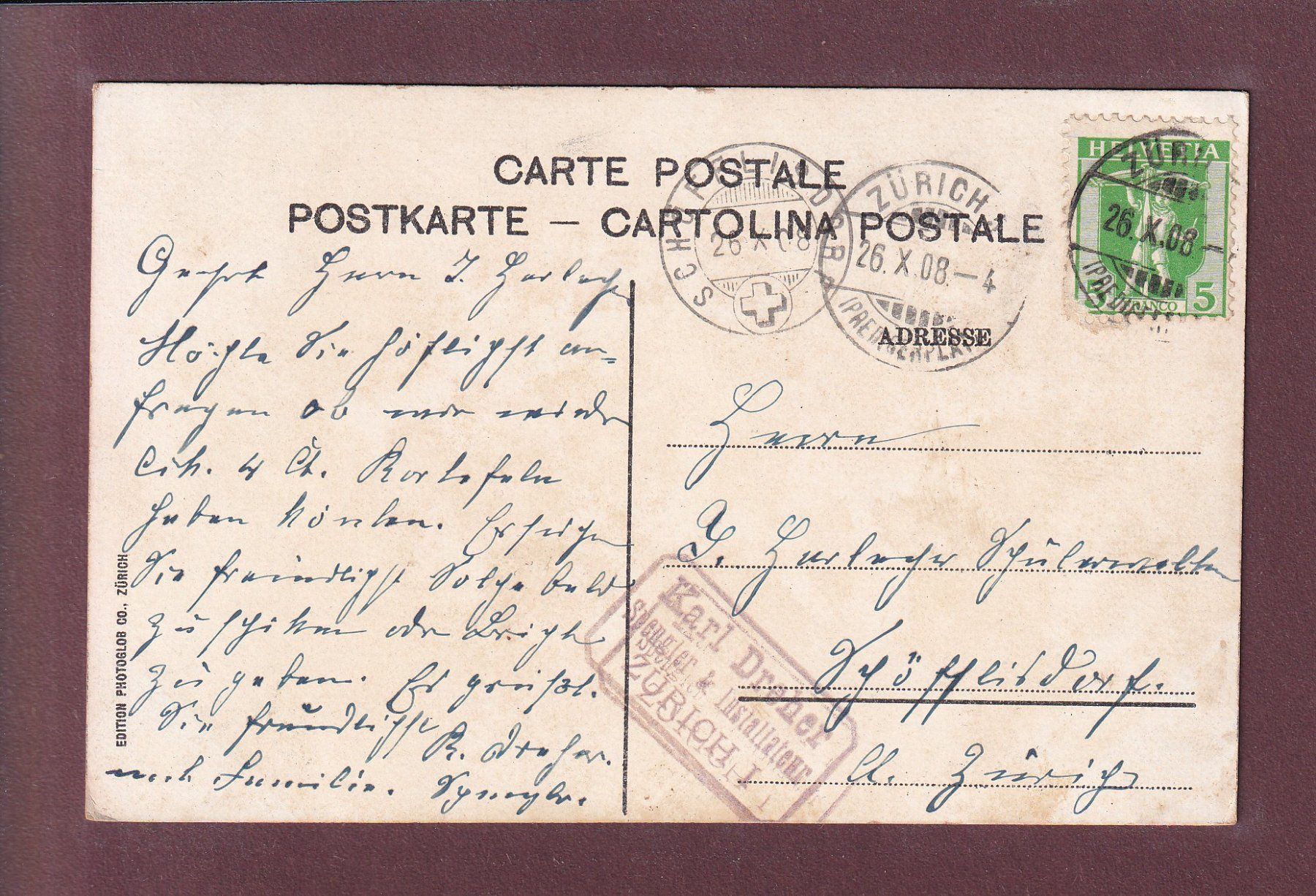 Ansichtskarten: ZÜRICH - Hauptbahnhof - 1908 – Gebraucht aus Pully von nicecards 1