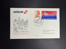 Swissair Erstflugbrief Lyon-Zürich 1989