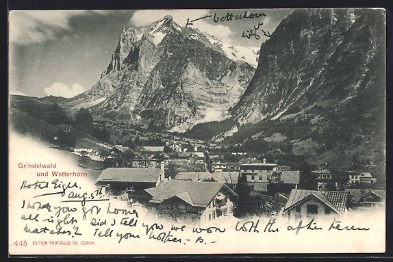Cartoline postali: Grindelwald, Ortsansicht mit Wetterhorn – Usato da Berlin venduto da bartko-reher