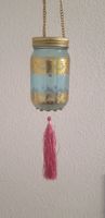 Windspiel Glas mit Kette und Quaste blau gold Neuwertig