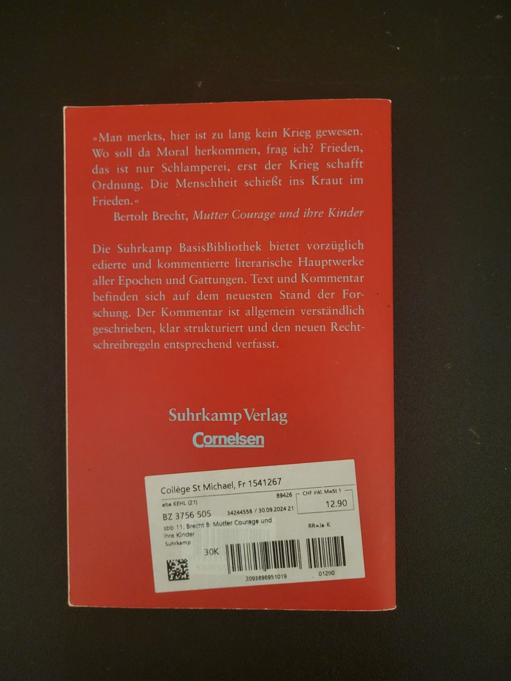 Libri: Bertolt Brecht: Mutter Courage - Suhrkamp BasisBibliothek – Usato da Gurmels venduto da pop_ljf5 1