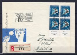 1948 Olympia Viererblocks  Einschreibebrief 16051