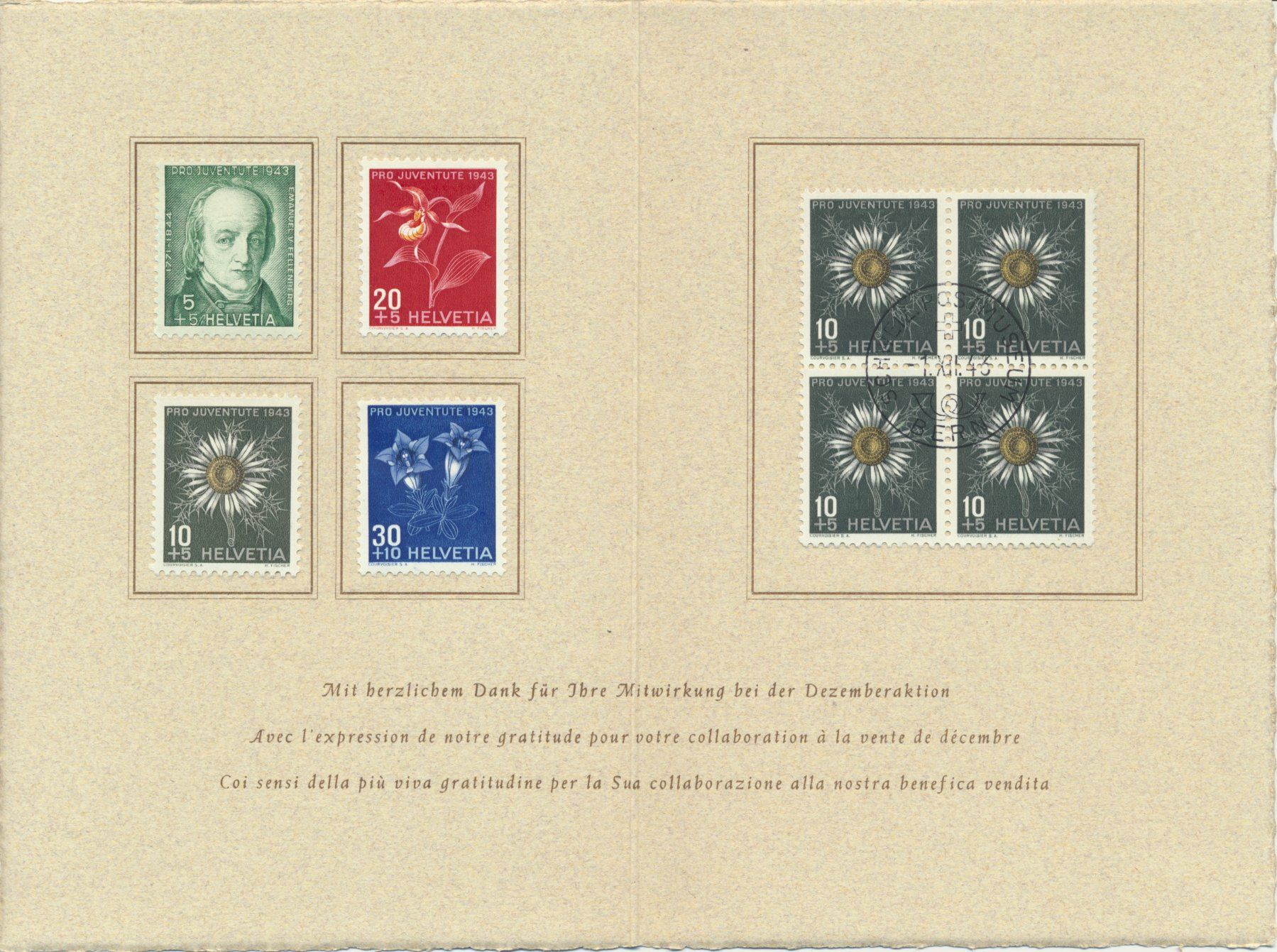 Tutti i francobolli: Pro Juventute Folder 1943 – Usato da Roggwil BE venduto da Stampdealer3