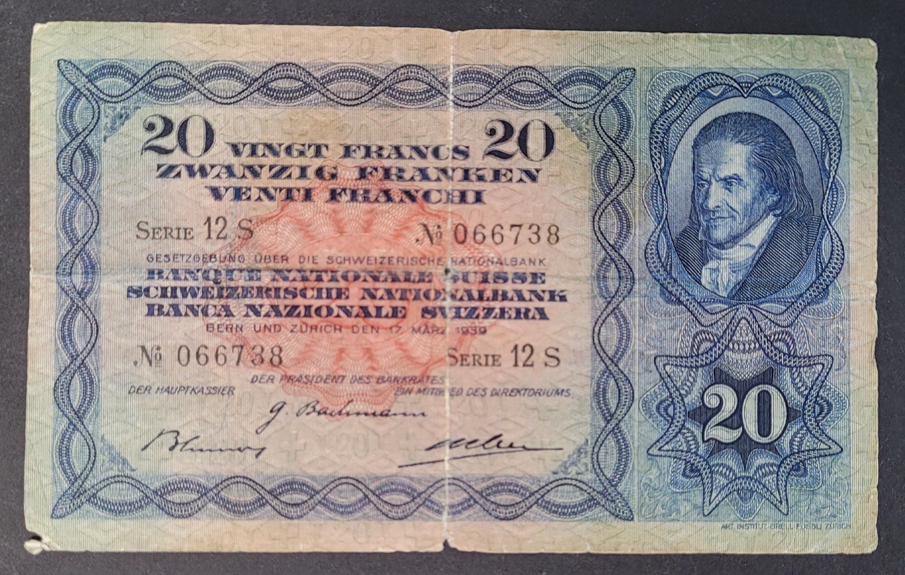 Banknoten: 20 SCHWEIZER FRANKEN 1939 – Gebraucht aus Mumpf von antonio_schweiz_961