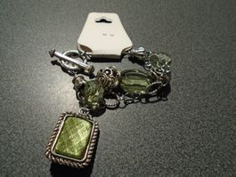 Armband Fashion Jewelry, silberfarbig, grüne Steine