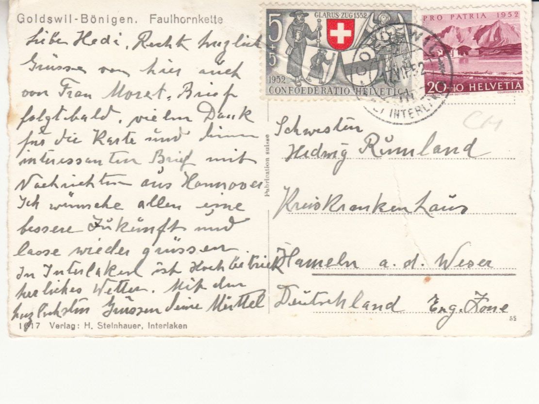 Cartes postales: Goldswil Bönigen 1952 – D'occasion à Bürglen TG par StampGraf 1
