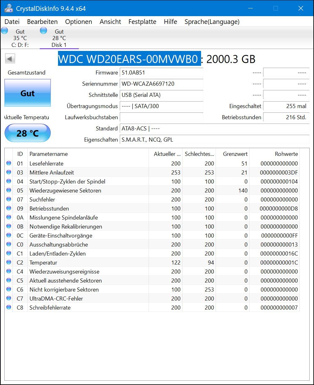 Western Digital Dischi rigidi: Harddisk WD20EARS 2TB SATA II 216std – Usato da Neuhausen venduto da Juhui584 1