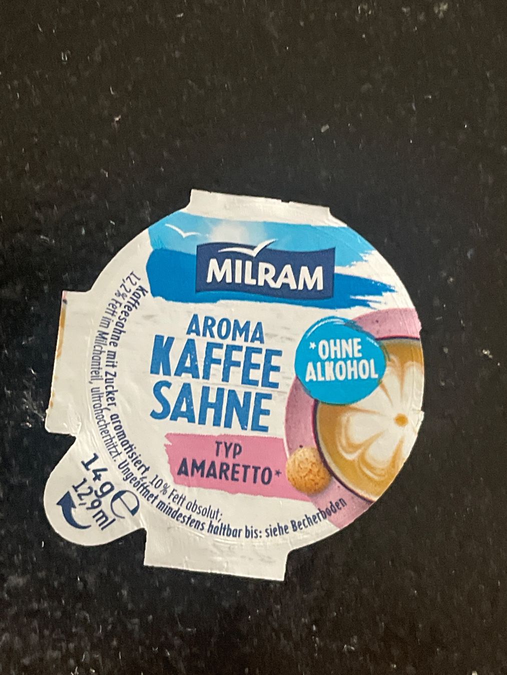 Kaffeerahmdeckel: Deutschland neues Einzeldeckel Milram amaretto – Gebraucht aus Pfäffikon SZ von Pmh