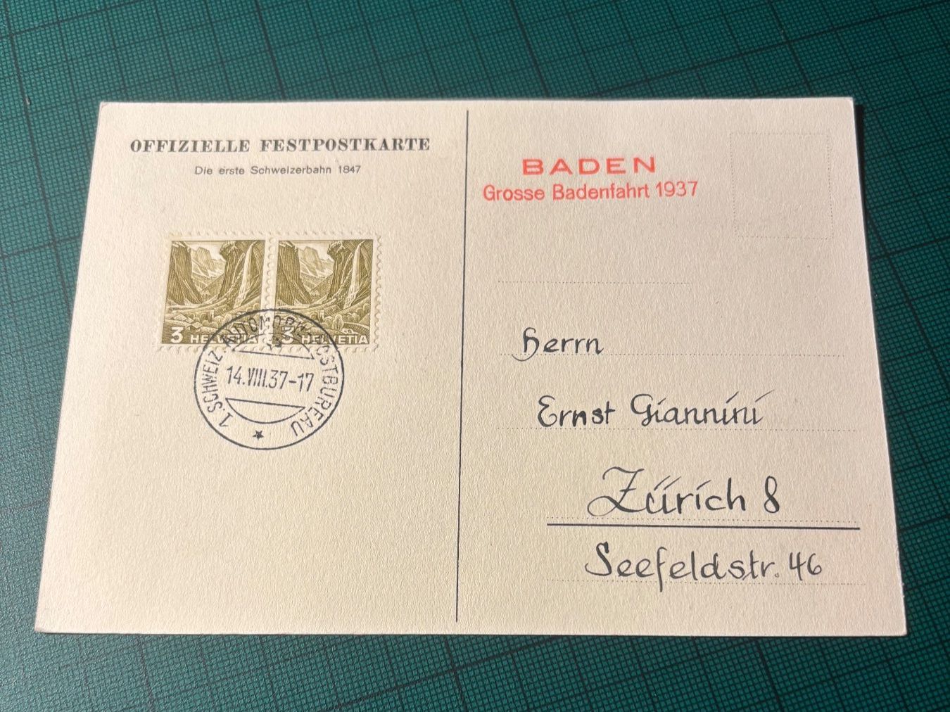 Cartoline postali: AK Grosse - Badenfahrt 1937. – Usato da Utzenstorf venduto da Rose0303 2