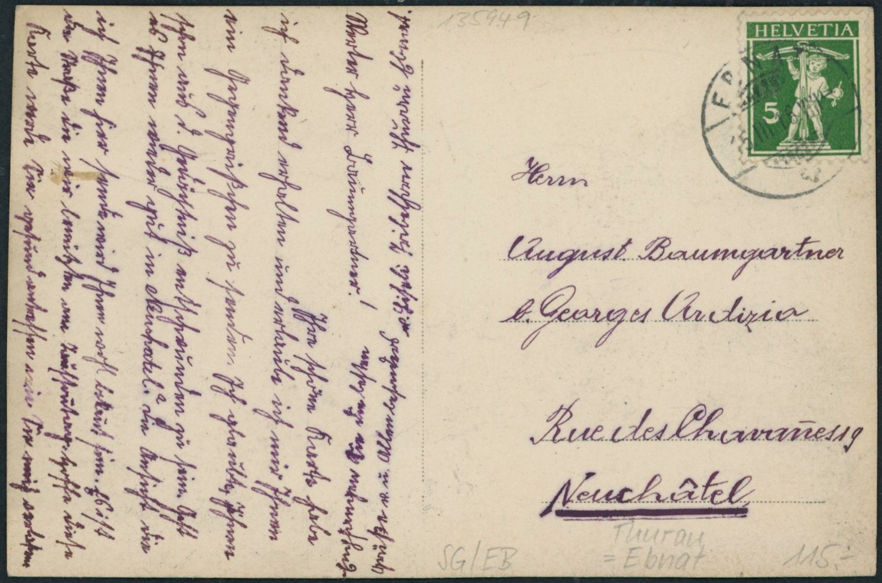 Cartoline postali: SG Thurau - Ebnat – Usato da Schindellegi venduto da dolpitz 1