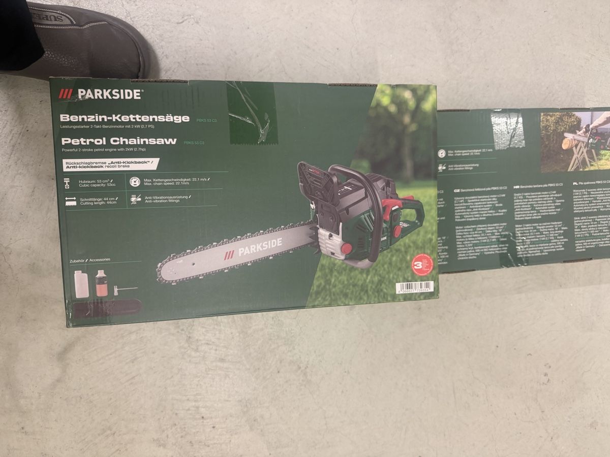Parkside Seghe: Kettensäge-Benzin NEUE – Nuovo e nell'imballaggio originale da Regensdorf venduto da mex5145