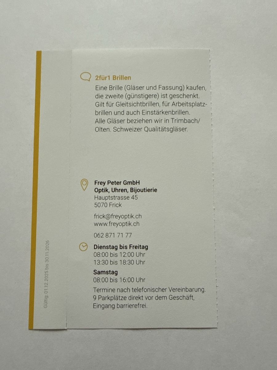Buoni: 2für1 Gutschein Frey Peter GmbH – Nuovo (secondo la descrizione) da Veltheim AG venduto da N377Y 1