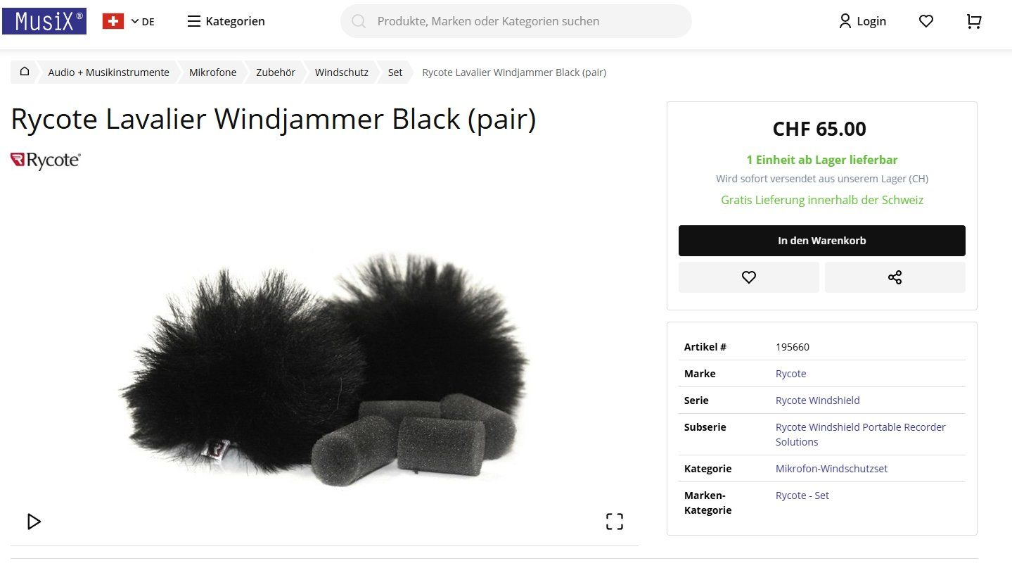 Microfoni: Rycote Windjammer Mini MKE schwarz lavalier microphone – Usato da Geneve venduto da T36