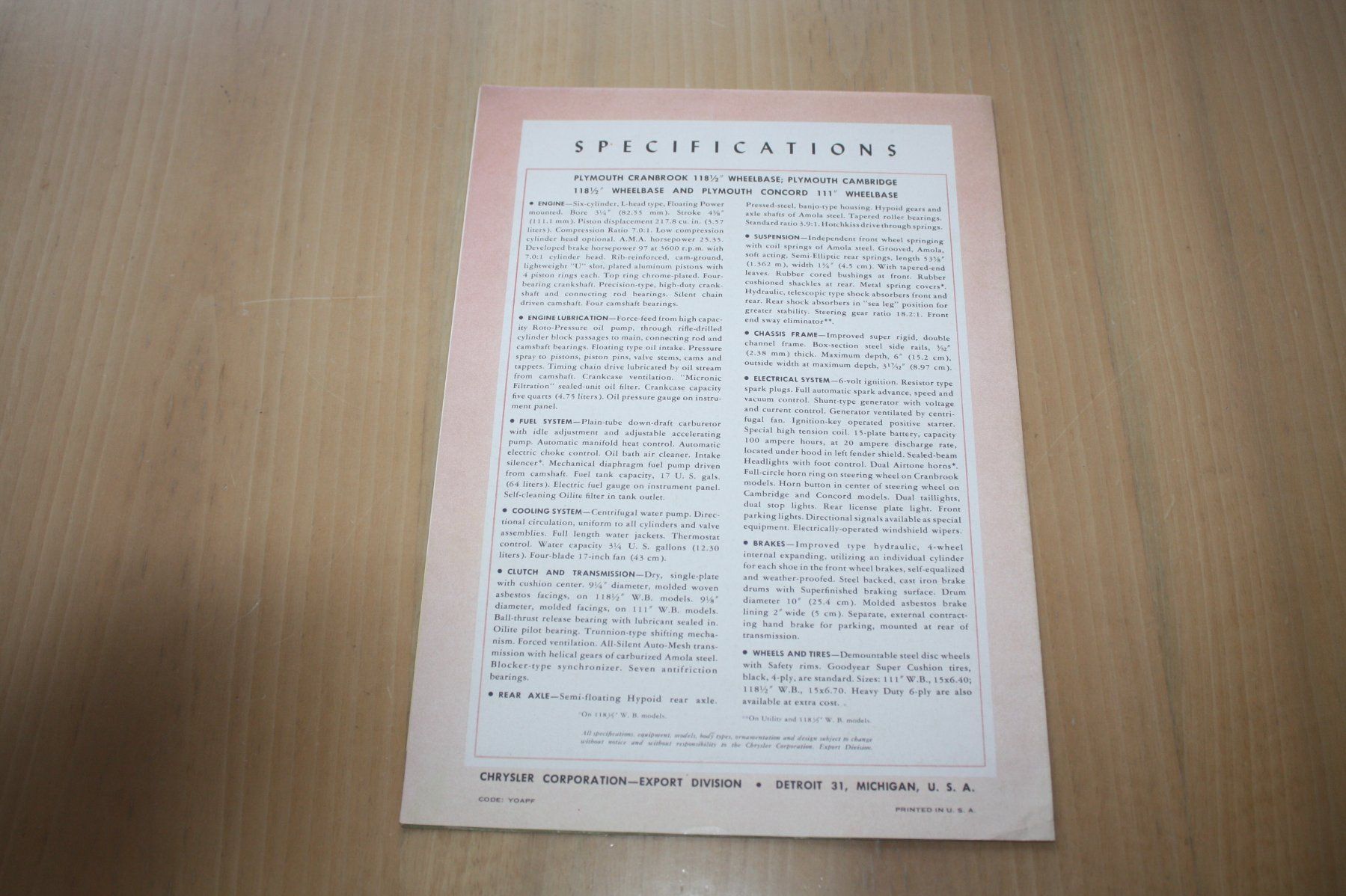 Plymouth Documenti: Plymouth Concord & Cranbrook Prospekt 1952 – Usato da Wikon venduto da erwin400 4