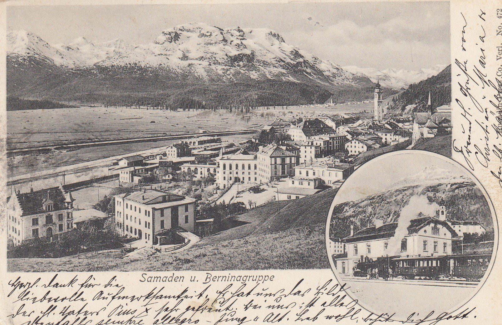 Cartoline postali: 1903, 2 bildrige AK Samaden - Rom, Transit Rasierklinge Chur – Usato da Rheinfelden venduto da iamello