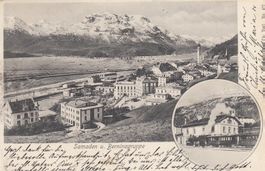 1903, 2 bildrige AK Samaden - Rom, Transit Rasierklinge Chur