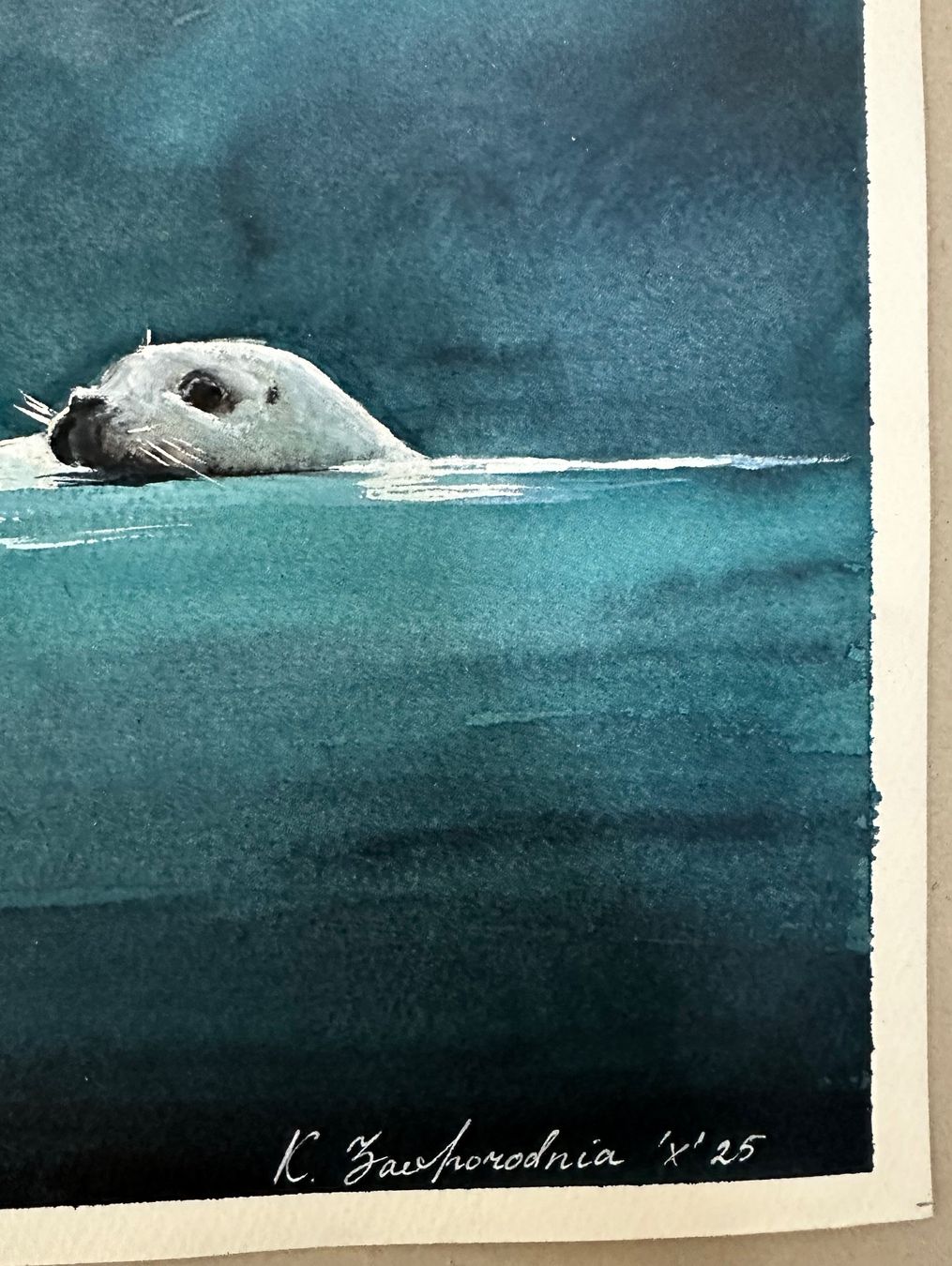 Gemälde: Happy Seal: handgemalt, signiert – Neu (gemäss Beschreibung) aus Meilen von Smgdesign 1