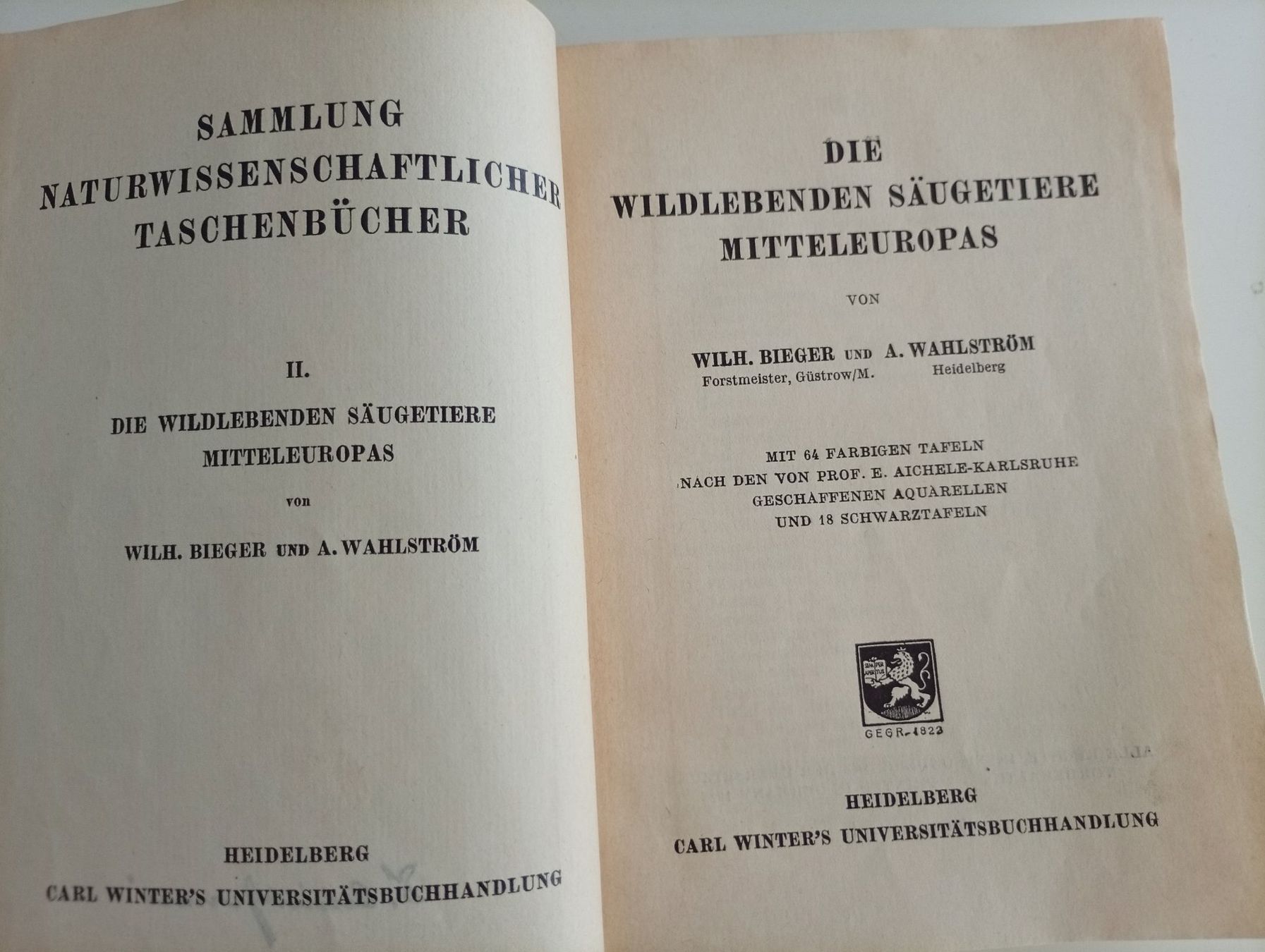 Bücher: Wildlebende Säugetiere, Bieger u. Wahlström – Gebraucht aus Locarno von edn.vintage 1