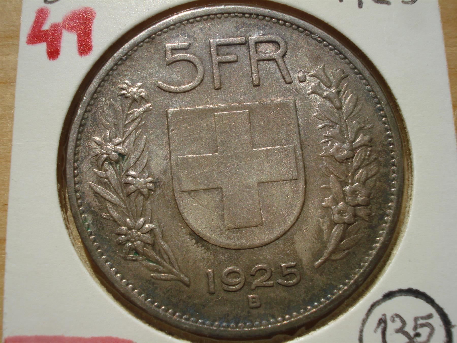 Alle Münzen: (49)  5 Franken  1925 – Gebraucht aus Erlach von Net-Coins 1