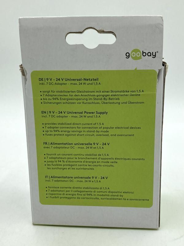 Caricabatterie: GOOBAY | Universal-Netzteil | 9 - 24 V | 7 Adapter – Nuovo (secondo la descrizione) da Wittenbach venduto da Restwert_St-Gallen 2