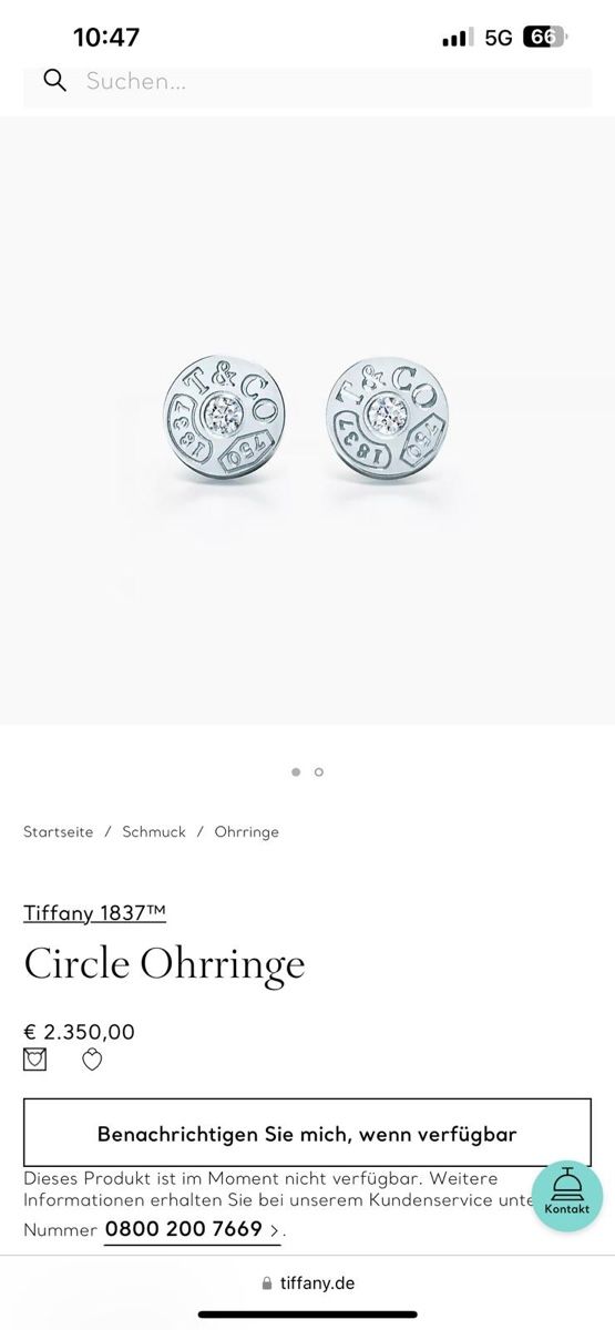 Tiffany & Co. Orecchini pendenti & Orecchini a lobo: 1 Tiffany 1837M Circle Ohrring 750 – Usato da Lenzburg venduto da haad94 1